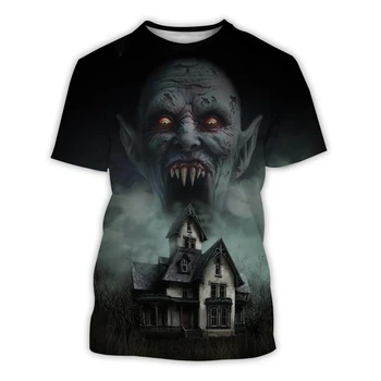 Мужская футболка с коротким рукавом с 3D-принтом из фильма ужасов, веселый хип-хоп на Хэллоуин, повседневная летняя одежда свободного кроя в стиле вампира с круглым воротником