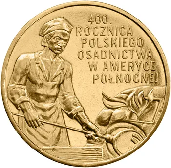 Польша 2008 Североамериканский поселенец 400-летия юбилея 2 злотых Памятная монета UNC Латунная монета 27 мм