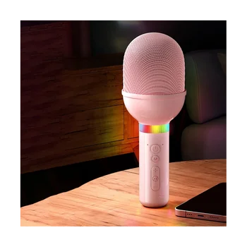 Беспроводной микрофон S8, Домашний музыкальный проигрыватель, микрофон, аудио, встроенный динамик с интеллектуальным шумоподавлением, Розовый