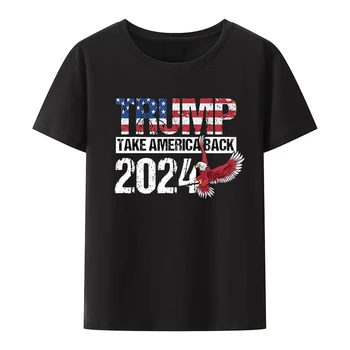 Футболки с флагом Америки 2024 года, футболки 47-го президента, крутая свободная одежда для хипстеров с принтом, мужская одежда с круглым вырезом