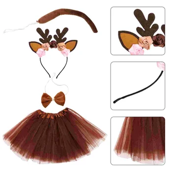 Костюм животного на Хэллоуин, юбка-пачка с оленьими рогами, повязка на голову, галстук-бабочка, хвост, галстук-бабочка, маскарадный костюм для девочек, Хэллоуин, Рождество