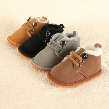 Осенне-зимняя плюшевая детская обувь на резиновой подошве, нескользящая хлопчатобумажная обувь для новорожденных мальчиков и девочек, теплая обувь для кроватки, прочные первые ходунки