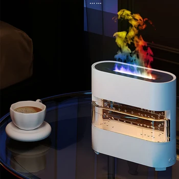 Пламенный ароматический диффузор-увлажнитель USB, имитирующий настольный светильник, Ароматерапевтический очиститель воздуха для спальни с 7-цветными лампами