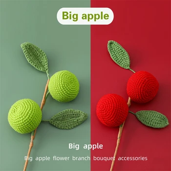 Креативное плетение из шерсти Букет цветов Большого Яблока, Красно-Зеленый, имитирующий Двуглавый фрукт, Количество растений 10 Ветвей, 12 см x 45 см