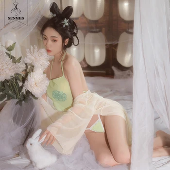 SENMHS Jade Rabbit Ролевая игра Эротическое белье Танцевальный костюм Женская пижама Сексуальное искушение Cheongsam Китайский Мини Hanfu Зеленый