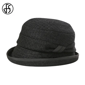 Женские шляпы FS Black с гибкими полями, универсальная теплая кофейная шапочка, женские осенне-зимние бархатные винтажные белые фетровые шляпы