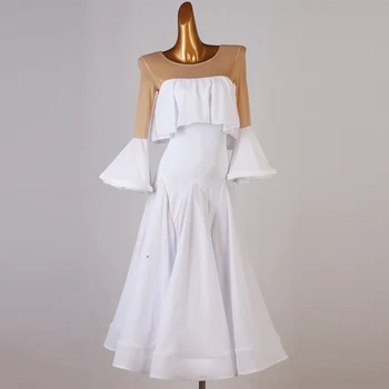 Белое платье для экзамена по современному искусству с ниспадающим рукавом-фонариком, Национальное стандартное танцевальное светское платье-вальс