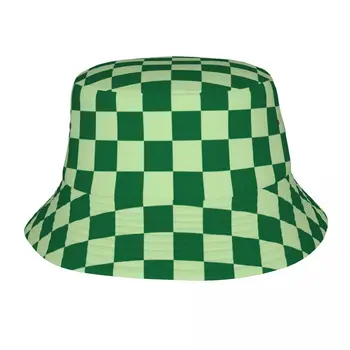Жаркие летние головные уборы, зеленые шляпы-ведерки в шахматном порядке, женские и мужские шляпы в стиле хип-хоп, солнцезащитные шляпы с узловатой геометрией, рыбацкая шляпа для пеших прогулок