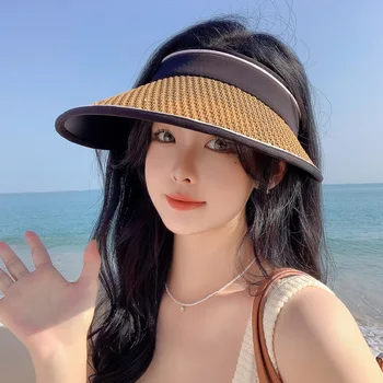 2023 Летний женский буквенный знак в корейском стиле, соломенная заколка для волос, защитный козырек, уличная солнцезащитная шляпа Tide