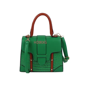 Модная женская сумка контрастного цвета в стиле пэчворк с крокодиловым узором, вместительная женская сумка через плечо на одно плечо