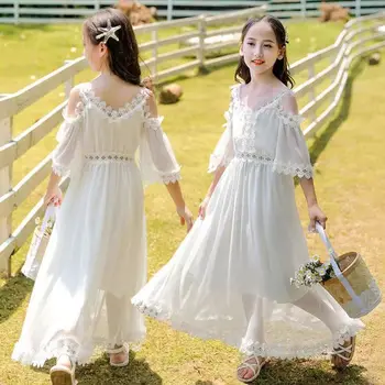 Летнее кружевное платье для девочек от 3 до 14 лет, повседневная одежда для маленьких девочек, Детское платье принцессы на день рождения, детская школьная одежда для вечеринок