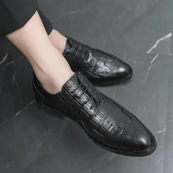 Мужская кожаная обувь на плоской подошве в британском стиле с толстой подошвой, деловая официальная одежда, свадебная обувь жениха, повседневные ботинки Martin для молодых мужчин