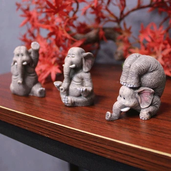 3 шт, Фигурка Слона для йоги, смола, 3D Ремесленные Животные, Орнамент, Скульптура, Декор стола, Уникальный подарок для друга семьи