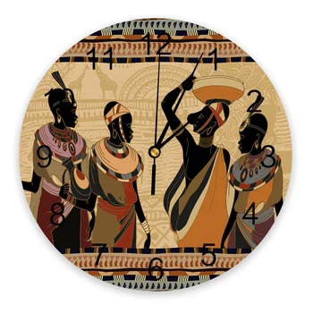Африканские женщины в этническом стиле, черные женщины, круглые настенные часы, современный дизайн, кухонные подвесные часы, домашний декор, бесшумные настенные часы