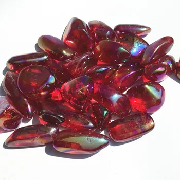 200 г Натурального красного Гальванического покрытия Aura натуральный Кварцевый Кристалл галтованный камень