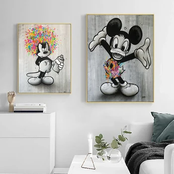 Черно-белый Микки Маус, Красочный плакат с граффити, настенная живопись Диснея, холст, принты для домашнего декора комнаты, картина Куадроса