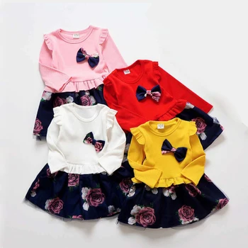 Детские платья для девочек с милым бантом и принтом от 0 до 4 лет Beibei, модная корейская версия детской одежды для малышей