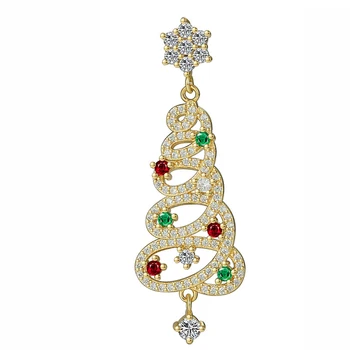 Серьги-гвоздики в форме рождественской елки с цветными стразами в оправе Подарки для мамы, жены, подруги