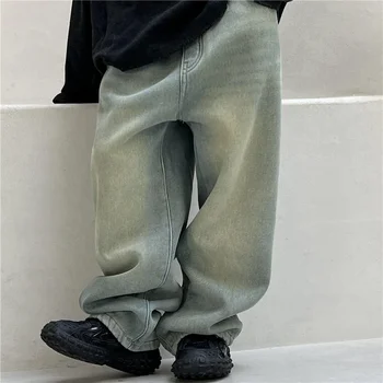 Детская одежда Джинсовые брюки для мальчиков в американском стиле Ретро, осенне-зимние кашемировые джинсы, кашемировые теплые брюки для мальчиков и девочек