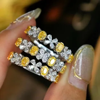 Роскошные женские кольца с желтым хрустальным камнем, серебряное тонкое обручальное кольцо для женщин, обручальные украшения с каплей циркона Promise Water Drop