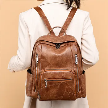 Элегантная сумка Женский кожаный рюкзак Высококачественная женская сумка через плечо Повседневный рюкзак Кошелек Школьная сумка для девочек-подростков