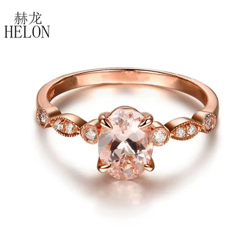 HELON Из Цельного 14-каратного Розового золота Безупречной Овальной огранки 6x8 мм с Морганитовыми Бриллиантами Обручальное кольцо Женское Антикварное Винтажное Модное Ювелирное изделие