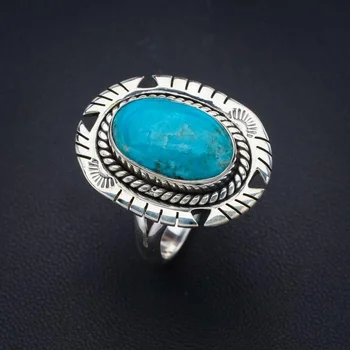 Кольцо StarGems Turquoise Pigeon ручной работы из стерлингового серебра 925 пробы 9.25 F2326