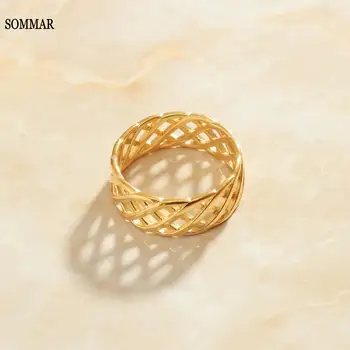 SOMMAR Великолепные кольца для суставов Girlfriend золотого цвета С металлическим опалом, Очаровательные ювелирные аксессуары