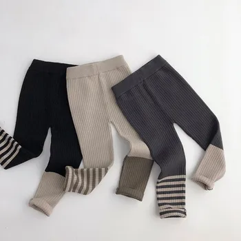Осень-зима, Новые детские Вязаные леггинсы для маленьких девочек и мальчиков, универсальные полосатые эластичные брюки, повседневные брюки для малышей, детская теплая одежда