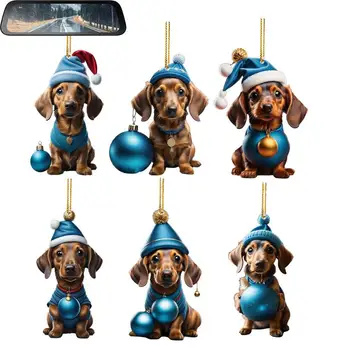 Рождественские украшения для собак 6 шт. Акриловая декоративная подвеска для внутреннего зеркала заднего вида Рождественская тематическая подвеска для домашнего автомобильного зеркала