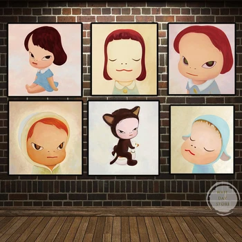 Японский мультяшный минималист Еситомо Нара Картина маслом на холсте, плакат и настенное художественное изображение для печати, Детская комната, декор для дома в детской