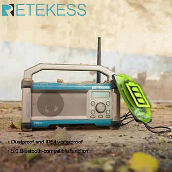Retekess TR637 Рабочее Радио Портативные Радиостанции AM FM Bluetooth Совместимая Аккумуляторная Батарея Зарядка Телефона Строительство Строительной площадки