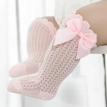 Носки для маленьких девочек, детские хлопковые летние сетчатые гольфы для новорожденных, нескользящие длинные носки для маленьких мальчиков 0-2T