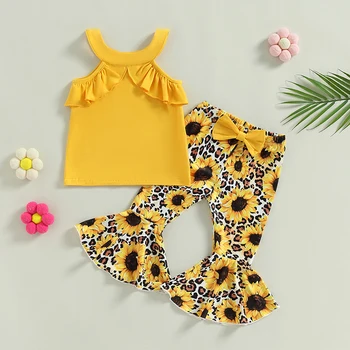 Комплект одежды для девочек 1-5 лет, летние Топы без рукавов для малышей и новорожденных с длинными штанами, детская одежда 2023 года выпуска
