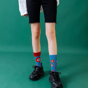 Мягкие удобные уличные Толстые Хлопчатобумажные носки в стиле пэчворк с цветочным узором в стиле ретро, женские носки, Чулочно-носочные изделия средней длины