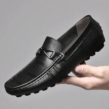Итальянские лоферы элитных брендов, Дизайнерская мужская обувь из натуральной кожи без застежки, Повседневная обувь, мужские модельные туфли, кожаные мокасины на мягкой подошве