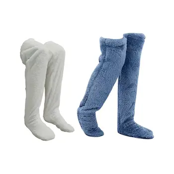 Носки до бедра, Зимние носки для сна, длинные чулки, мягкие флисовые плюшевые гетры для общежития, женщин, мужчин, квартиры, гостиной, дома