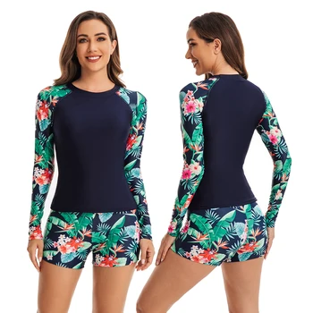 Женская УФ-рубашка и доска, короткие купальники, комплект из двух предметов - топы с защитой от сыпи с длинным рукавом и шорты для плавания, солнцезащитный костюм