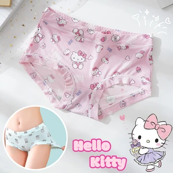 Женские трусики Hello Kitty, нижнее белье, бесшовное женское белье с рисунком Каваи, сексуальные стринги-стринги Ice Silk Woman Underwear