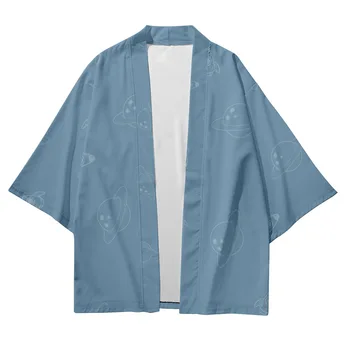 Плюс Размер Синее Черное Белое Модное Пляжное Японское Кимоно Kimetsu No Yaiba Халат Кардиган Мужские Рубашки Юката Хаори Женская Одежда