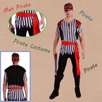 Мужской Пиратский костюм для взрослых, Ролевая игра на Хэллоуин, Пиратская одежда, Мужская Роскошная одежда пирата С повязкой на голове, повязкой на глазу