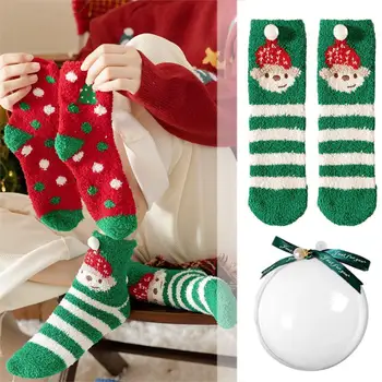 1 Пара носков, Рождественские мультяшные милые носки, наполовину флисовые и утолщенные Красные Рождественские носки, теплые и утолщенные Носки популярного дизайна