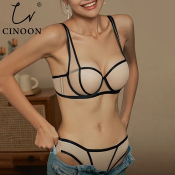 CINOON Сексуальный французский женский комплект нижнего белья, бюстгальтер пуш-ап и трусики, комфортный бюстгальтер на регулируемых бретелях, собранный комплект нижнего белья