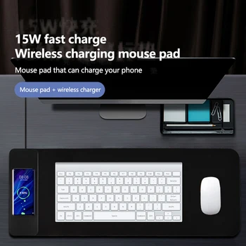 Коврик для мыши с беспроводной зарядкой мощностью 15 Вт, очень большая клавиатура для компьютерных игр с быстрой зарядкой, резиновый коврик для мыши с беспроводной зарядкой