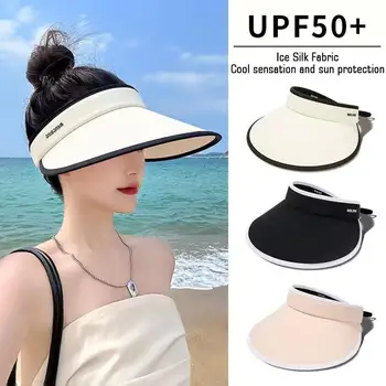 Летняя солнцезащитная шляпа Женская с защитой от ультрафиолета Ice Silk с пустым верхом, портативная маленькая шляпа для верховой езды на открытом воздухе, большая складная шляпа Sun E F3N6