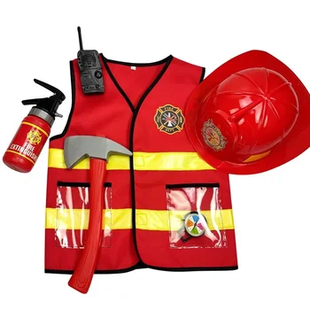 Детский косплей пожарного, костюм Маленького пожарного для мальчика, Хэллоуин, Карнавальная вечеринка, Красные костюмы для пожарной дрели, комплект шляп