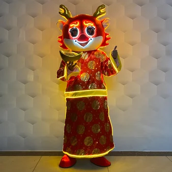 Китайский весенний фестиваль дракона, платье для куклы со светодиодной подсветкой, традиционный фестиваль, новогоднее благоприятное платье, реквизит для вечеринок и танцев, Бог богатства,