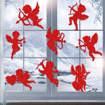 Тема Бога любви и Купидона, Декоративная наклейка на окно в День Святого Валентина, любители отмечать 14 февраля 2024 года 