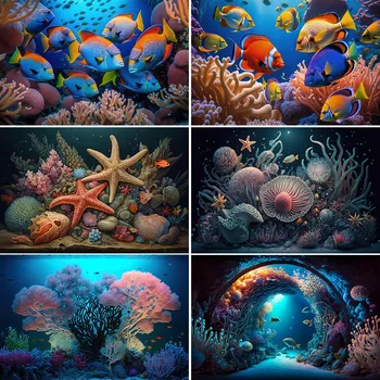 Bonvvie Подводный Мир Фон для фотосъемки Морского дна Океан Подводные Рыбы Кораллы День Рождения Ребенка Аквариум Фон Фотостудия