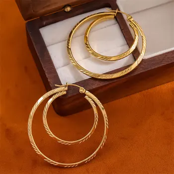 Женские серьги-кольца с двойным обручем из богемной нержавеющей стали, высококачественные преувеличенные серьги, женские украшения для девочек, подарок для праздничной вечеринки